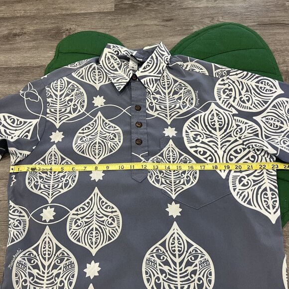 Manuhealii Hawaii Mens Medium Ornament Print Blue Gray Pullover Short Sleeve - Picture 5 of 6